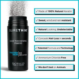SURETHIK Hair Thickening Fibers for Thicker Looking Hair, Grey, 30g