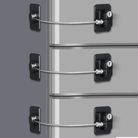 3 Pack Refrigerator Lock with 6 Keys for Kids, Heavy Duty Fridge Lock, Child Proof Cabinet Locks, Freezer Lock, Drawers, Dishwasher, Toilet No Drilling, Black (3 Pack)