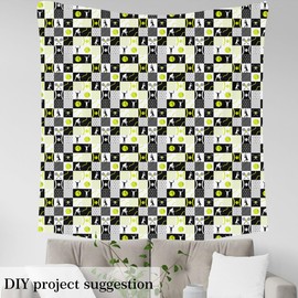 Homemissing Children's Tennis Patchwork Fabric Sports Game Fabric 92 x 150 cm Tennis Gaming Fabric Sold by the Metre for Chairs Yellow White Black Plaid Upholstery Fabric