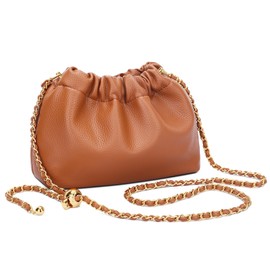 KKXIU Small Crossbody Bags for Women Ruched Vegan Leather Shoulder Purse with Adjustable Strap (Brown)