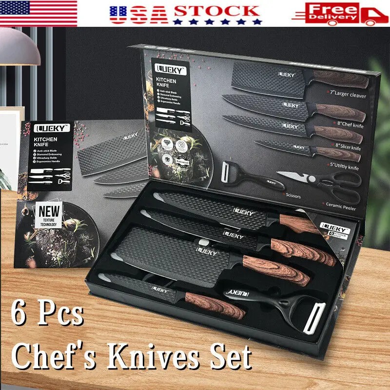6pcs High Carbon Stainless Steel Knives Handmade Forged Cleaver Chef