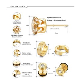 KALVICA Stainless Steel Earring Men's Hoop Cubic Zirconia Studs Double Sided Hypoallergenic Earrings Piercing Earrings for Earrings, Stainless Steel Cubic Zirconia Zircon