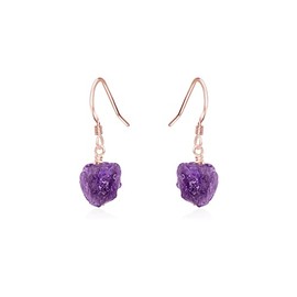 Amethyst Raw Nugget Earrings in 14k Rose Gold Fill