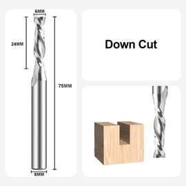 SpeTool Spiral Cutter 8 mm Shank Downcut 6 mm Cutting Diameter CNC Milling Cutter for Router Wood Cutter 24 mm Cutting Length Router Bit Groove Cutter Solid Carbide End Mill Spiral Groove Cutter 2