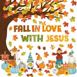 Zonon Fall Classroom Bulletin Board Decorations Christian Fall Love with Jesus Bulletin Board Set Religious Tree Maple Leaf Pumpkin Harvest Cutout for Autumn Thanksgiving Sunday School Church Supply