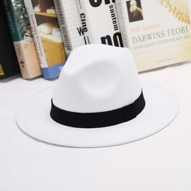 GEMVIE Men's Hat, Folded Hat, Felt Hat, Solid, Wide Brim Hat, Gentlemen's Hat, Formal, Soft Hat, Casual, All Seasons, white, 59 cm