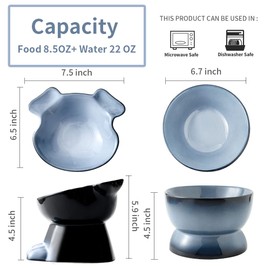 Nihow Dog Food & Water Bowl Set: Elevated Ceramic Dog Bowls for Medium/Small Size Dog - Food Safe Raised Puppy Bowls - Gray Pet Bowl for Protecting Pet's Spine (Set of 2)