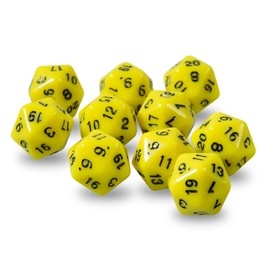10x Polyhedral W20 Dice for Role and Tabletop Games (Yellow)