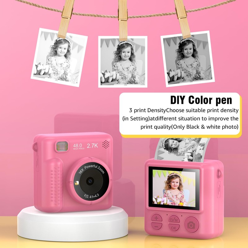 Instant Print Camera for Kids Age 3-12 Girls Boys 1080P