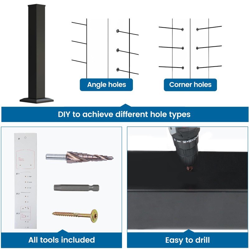 Muzata Cable Railing Post Aluminum Post 39"x3"x3" Undrilled Top Mount