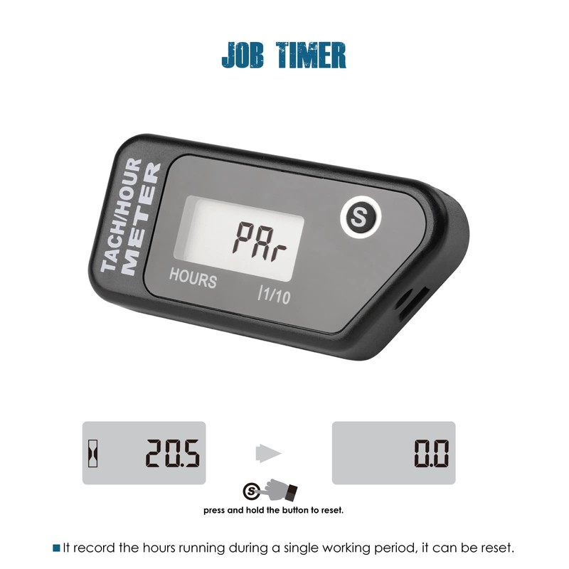 Runleader Digital LCD Hour Tachometer, Hours and RPM Display, Waterproof