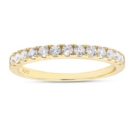 SAVEARTH DIAMONDS 1/3 ct. t.w Round Cut Lab Created G-H Color Moissanite Diamond Half Eternity Wedding Band Ring In 14k Gold Over Sterling Silver (VVS1 Clarity, 0.33 Cttw), Metal, Moissanite