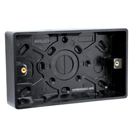 SHP ELECTRICAL® Screwless Matt Black Metal 2 Gang 13A Switched Socket and 25mm Surface Mount Pattress Box (2 Gang Back Box)