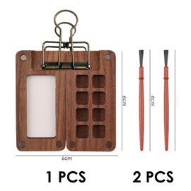 1 Mini Palette, 2 Painting Brushes, Hand-Held Palette, Watercolor, Paint Palette, Portable Color Mixing Wooden Box, 8-Compartment Color Mixing Box With Clip, Art Color Mixing