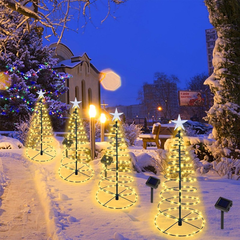 YUTONG 2 Pack Solar Spiral Christmas Trees Lights, 8 Mode