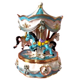 JFYSJ Wrapped Metal Jewelry Trinket Box Carousel Horse Unicorn Figurine for Anniversary Birthday Gift (blue)