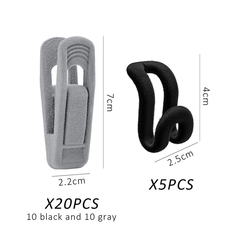 20 Pieces Flocked Clips, 5 Pieces Hanger Connectors, Trouser Clips,
