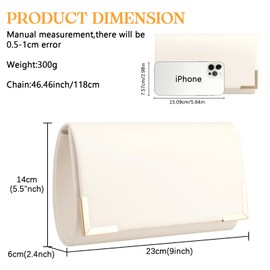 Women's Evening Clutch Bag Chain Soft PU Leather Purse Handbag with Detachable Chain Strap, Ladies Shoulder Crossbody Bag for Wedding Cocktail Party (White)