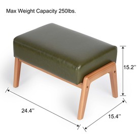 ACONUP Modern Ottoman Foot Stool, Faux Leather Accent Sofa Footrest Ottoman with Walnut Rubber Wood Frame, Ottoman Bench for Living Room Entryway Bedroom Sofa Seat, Hunter Green