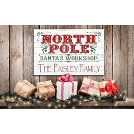 Broad Bay Custom Santa's Workshop Wood Sign Christmas Art with Family Name Holiday Gift