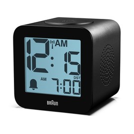 Braun BC25BP-DCF Digital Radio Controlled Alarm Clock for Central European Time Zone (DCF) with Voice Output, Snooze Function, Positive LCD Display, Rising Beep in Black, Model BC25BP-DCF
