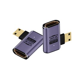 Kework 2.1V 8K@60Hz Mini HDMI to HDMI Adapter 2 Pack, 3D 48Gbps Bidirectional Connector, Left Angle Extender Converter Coupler for Camera Laptop Projector HDTV, Support 4K@120Hz Dynamic HDR