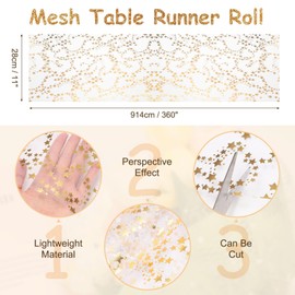 sourcing map Gold Tone Table Runner Roll, 11" x 30 Feet Sequin Foil Metallic Mesh Table Runner Decor Sparkle Foil Thin Table Decoration Centerpiece for Wedding Birthday Party Christmas