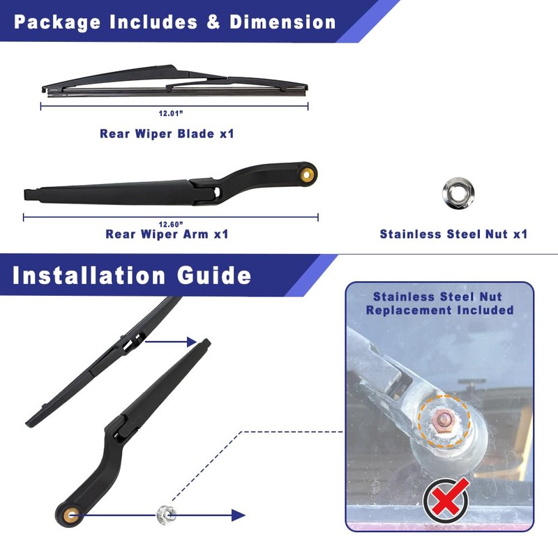 Shopauto Rear Windshield Wiper Arm Blade Assembly Kit Compatible with