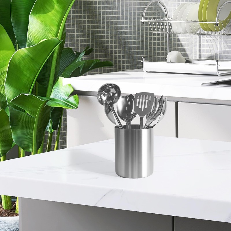 IMEEA Small Silver Utensil Holder for Kitchen Counter - 4.3"