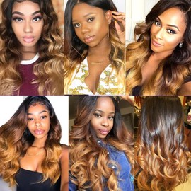 Freiuoke Ombre Blonde Bundles t1b/4/27 Body Wave Bundle Brazilian Virgin Hair 3 Bundles 16 18 20 Inch Three Tone Black to Honey Blonde Bundle