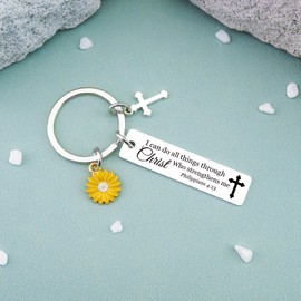 AOBIURV Christian Cross Keychain Gifts For Women Men Bible Verse Gifts For Women Men Bible Accessories Mini Bible Keychain Gifts For Women Faith I Can Do All Things Through Christ Christian Merch