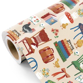 WRAPAHOLIC Country Wrapping Paper Roll - 17 Inch x 16.5 Feet - Country Cottage Vintage Farmhouse Wrapping Paper for Birthday, Wedding, Baby Shower
