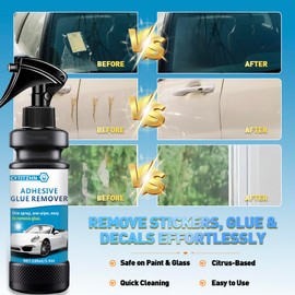 Adhesive Remover, Sticker and Decal Remover Spray, Quickly Removes Glue, Labels and Tape Residue, Safe for Car Paint and Glass, Includes Scraper and Towel, Portable Size-3.4oz/100ml