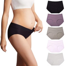 Mama Cotton Women's Under The Bump Maternity Panties Pregnancy Postpartum Maternity Underwear (Color-Multicolor-B 5 Pack, Size-M)