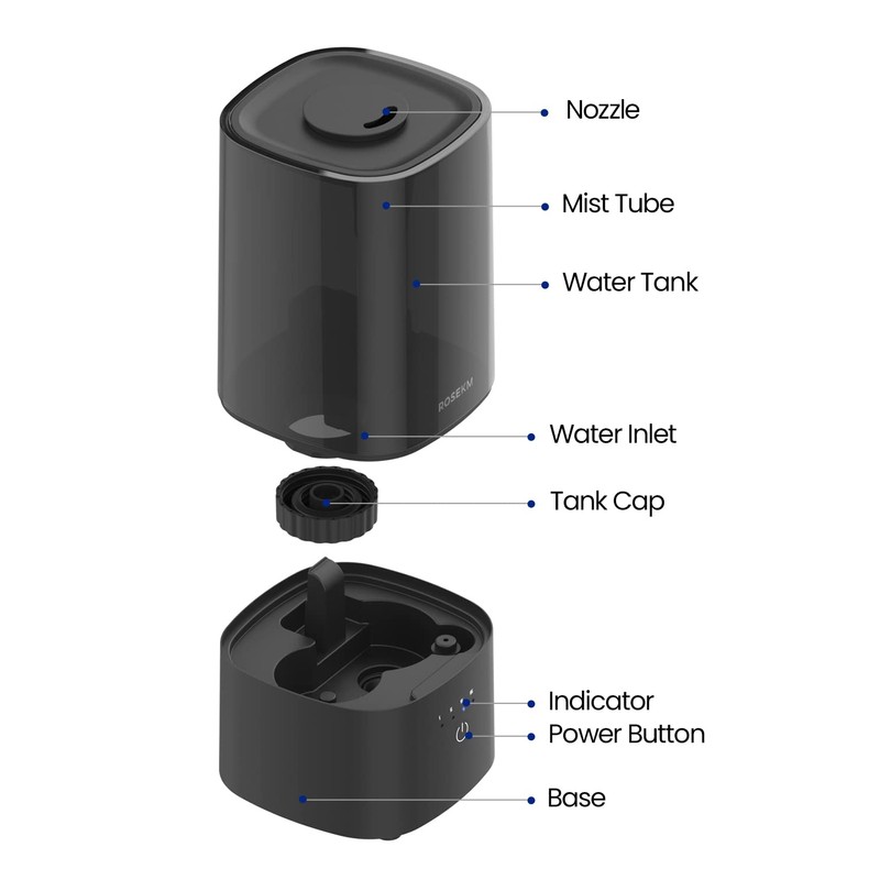 ROSEKM Humidifiers for Bedroom, 2.0L Cool Mist Humidifier for Home