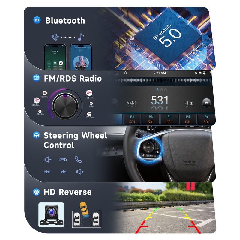 [8 CORE 2G+64G] Android 13 Double Din Car Radio Wireless