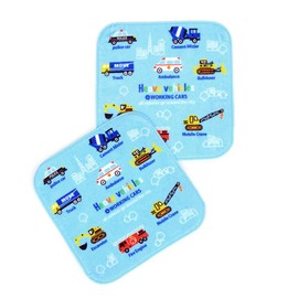 COLORFUL CANDY STYLE N8605320 Handkerchief Towel, Boys and Children, Small, Cute, Kids, Set of 2, Accel Fully Open Working Car