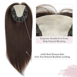 Ms Taj 5x5.5inch Skin Scalp Hair Toppers for Women Real Human Hair 16inch Hair Topper No Bangs Hair Pieces Wiglets Human Hair Toppers for Women 2# Clip in Topper