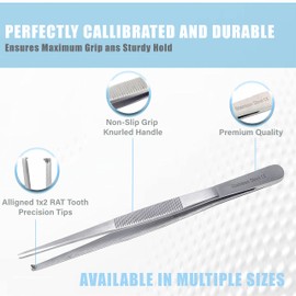 Specimen Spec Jar Forceps 4.5" (11.43cm), Blunt 1x2 Rat Tooth Straight Stainless Steel