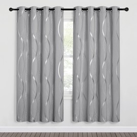 NICETOWN Blackout Curtains for Bedroom, Noise Reducing Thermal Insulated Wave Line Foil Print Design Blackout Curtains for Patio Sliding Glass Door (2 Panels, 52 x 72 Inch, Silver Gray)
