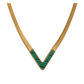 Aktully Snake Choker Necklace for Women 14K Gold Plated Flat Herringbone Chain Necklace Natural Shell V Shape Snake Necklace for Women Jewelry Gifts. (Green necklaces)
