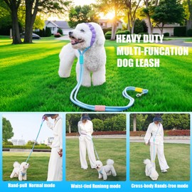 Anlitent Hands-Free Dog Leash Waist Belt for Large Dogs, 1.4 m with Soft Foam Handle, Double Section Slip Rope Lead for Walking Running Training Strong Long(Blue)