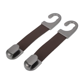 INFINAUTO Car Seat Headrest Hook Interior Accessories for Most Car, SUV, Truck Car Seat Back Organizer Hooks Faux Leather Metal Brown 6.69"x1.18"