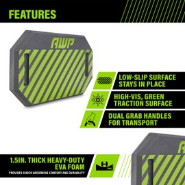 AWP Foam Kneeling Pad with 1.5" Shock Absorbing EVA Foam, Lightweight, Durable Work Pad for Electricians, Carpenters, Mechanics, Gardeners & More, High Visibility Green | 1L-223-1