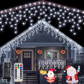 Ollny Icicle Fairy Lights Outdoor 12 m 486 LEDs 81 Strings Christmas Lighting Outdoor Cool White IP44 Waterproof 8 Modes with Remote Control Timer EU Plug for Gazebo Balcony