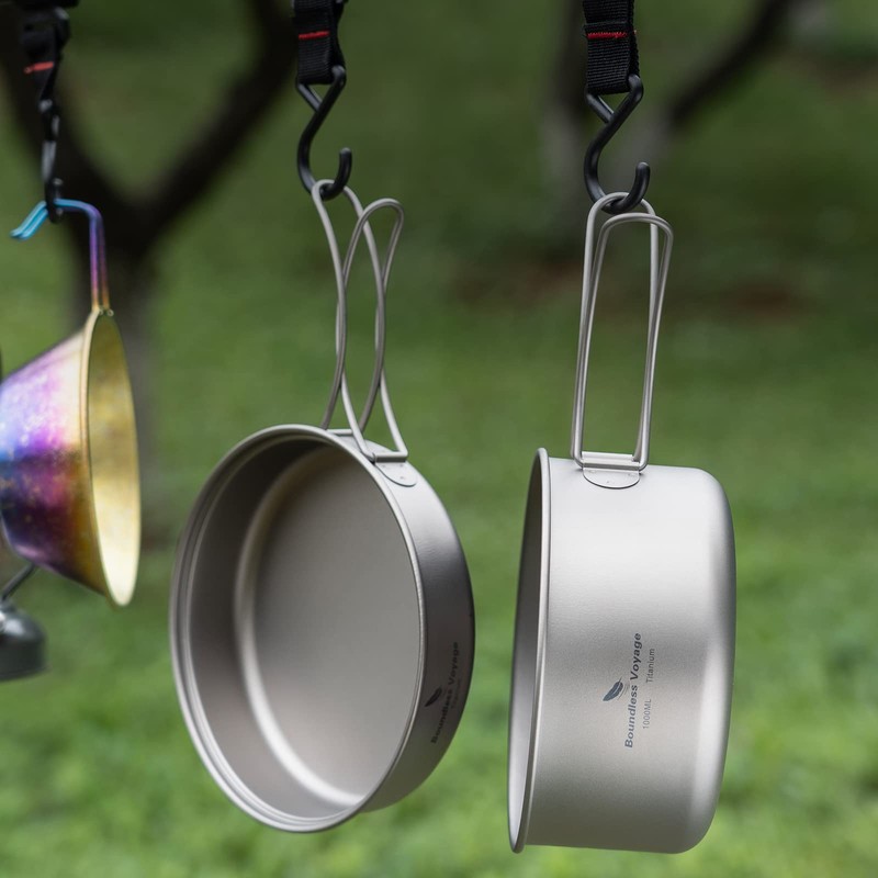 Boundless Voyage Titanium Pot Pan Set Camping Pot with Foldable