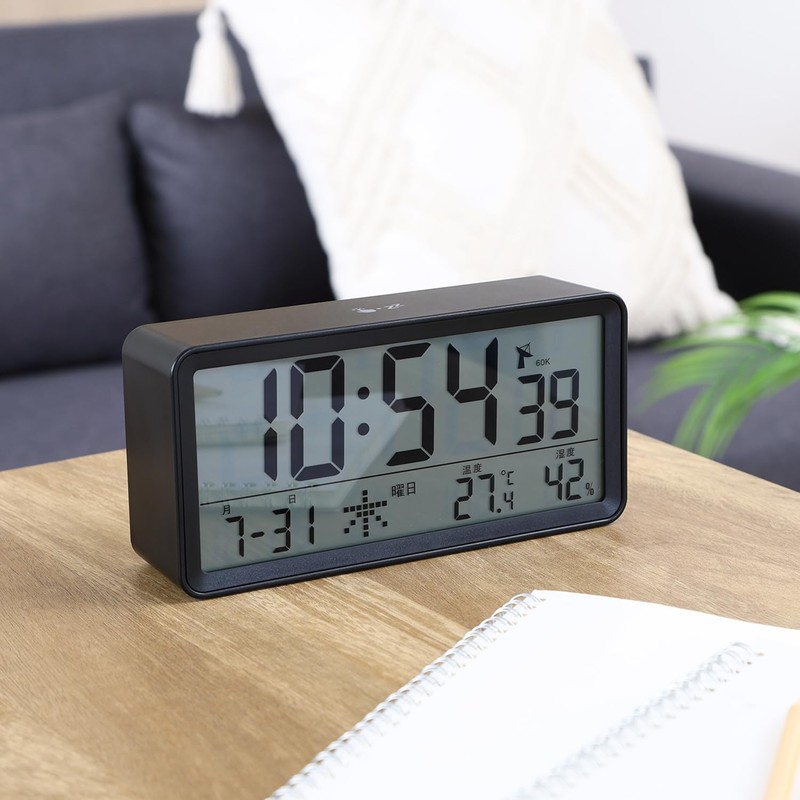 Fuji Boeki Radio-controlled Digital Table Clock, Large, Black 60693