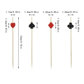 ZZHXSM 100pcs Black and Red Poker-Shaped Bamboo Cocktail Picks Fruit Food Burger Toothpicks Cupcake Decorations Sandwich Appetizer Skewers Drink Garnish Casino Party Decor Sticks