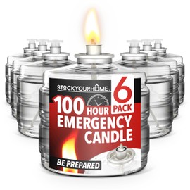 100 Hour Candle Pack of 6, Emergency Candles for Power Outages, Hurricane Storm Survival, and Camping, Liquid Long Burning Candles, Bulk Emergency Candle Supplies