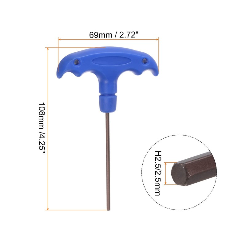 HARFINGTON H2.5 T-Handle Hex Key Wrench 2.5mm S2 Steel T-Key